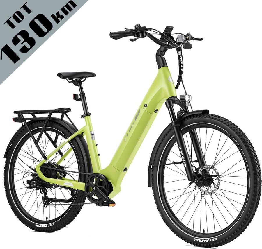 TTGO Z3 Elektrische Fiets – 48V 15Ah Accu (720Wh) – Achterwielmotor – Actieradius tot 130 km – 27.5×2.4 Inch Banden – LCD Display – Shi o 7 Versnellingen – Hydraulische Schijfrem – Stadsfiets – Max. Belastbaar 125 kg – Appelgroen - Foto 2