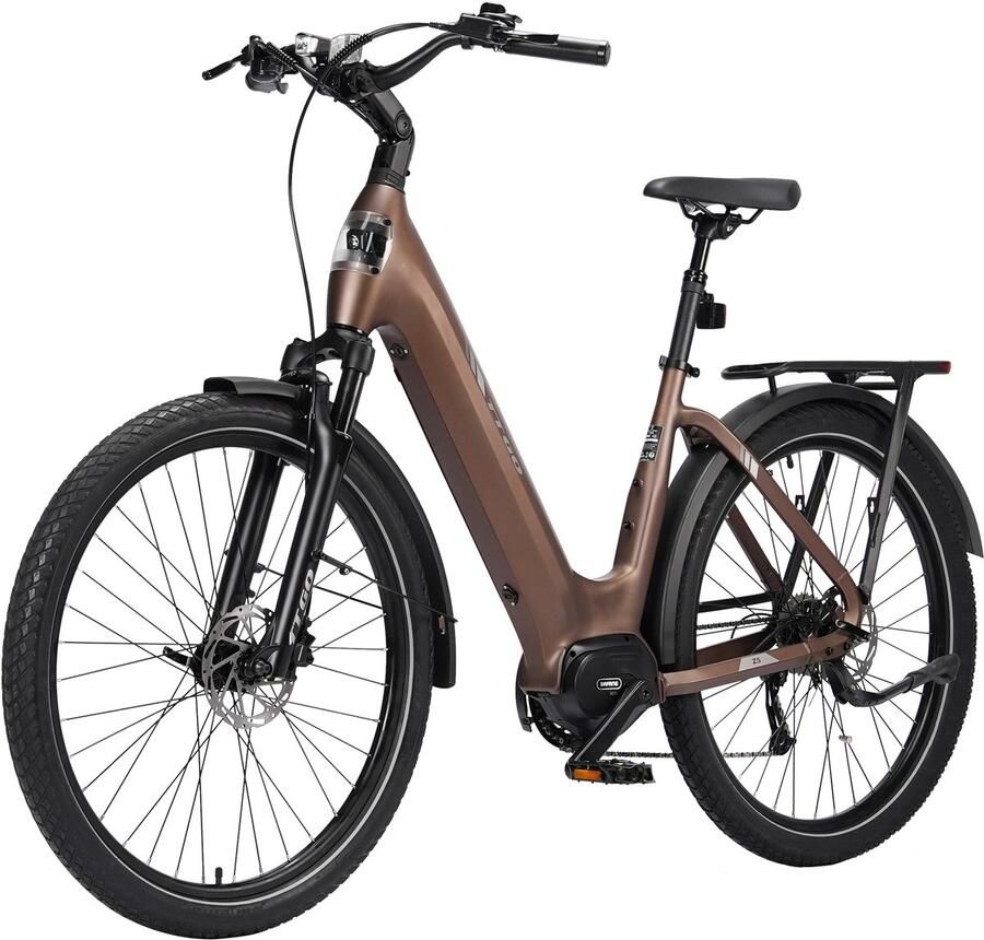 TTGO Z5 Elektrische Fiets 250W Motor 36V18Ah Accu 27.5 Inch Banden Max Snelheid 25km u Max Bereik 110-130km Shi o 9 Versnellingen Bruin