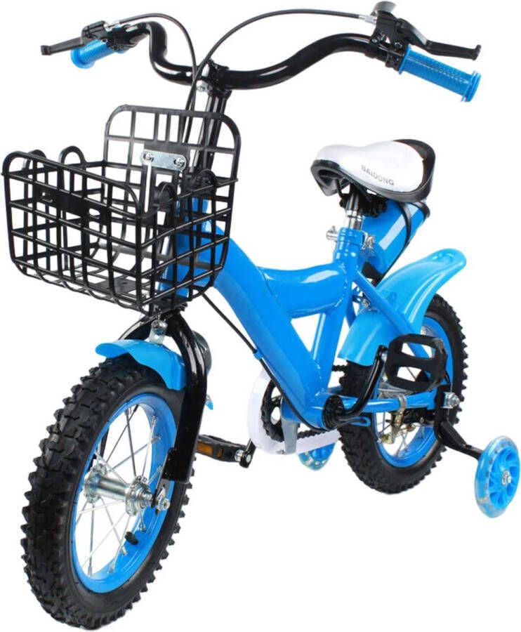 Tumex Kinderfiets 12 inch Jongensfiets Afneembare Zijwielen Voor Kinderen van 2-4 Jaar Inclusief Waterfles en Mand Blauw