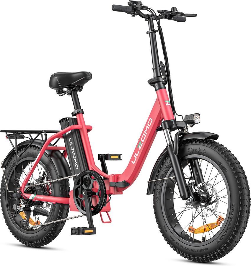 ULZOMO Dolphin Elektrische Vouwfiets 20 250W 25 km h EU‑norm 36V 13Ah batterij Voorvering Shi o 7 versnellingen E‑bike voor stad Roze