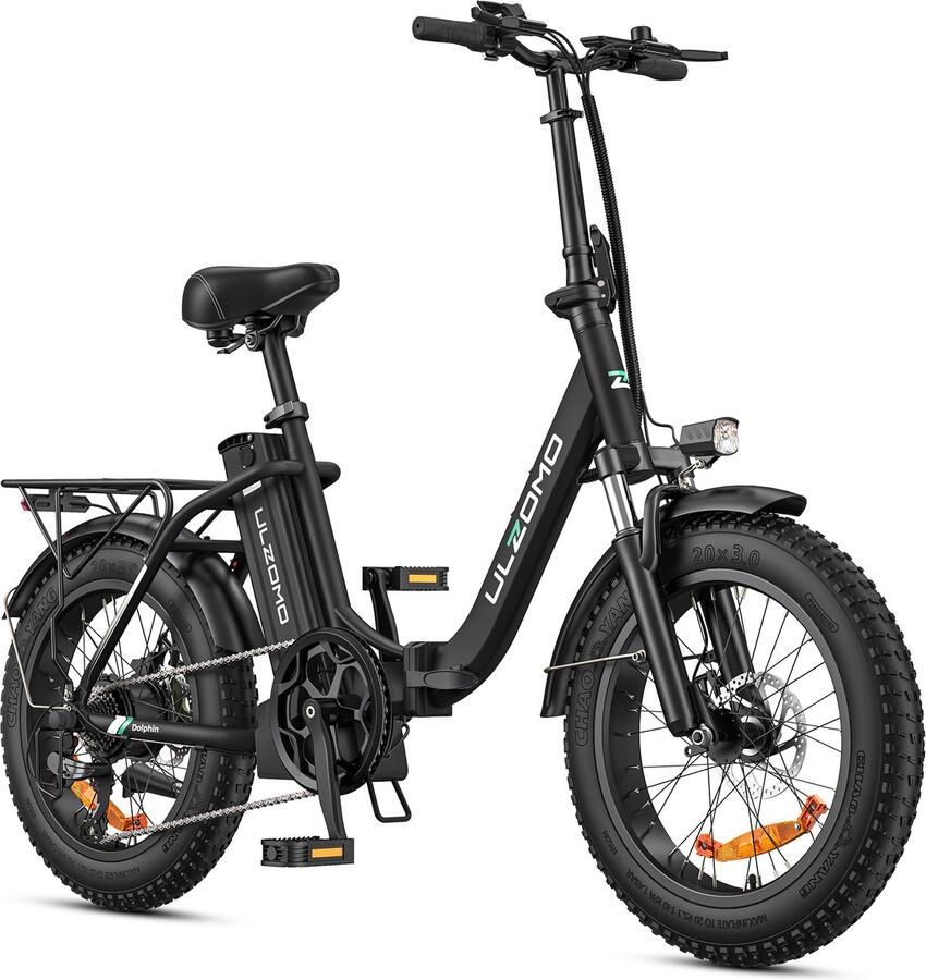 ULZOMO Dolphin Vouwfiets Elektrisch 20 inch Voorvering 250W 25 km h 36V 18.2Ah Lithium‑accu 7‑speed Stads E‑Bike Zwart