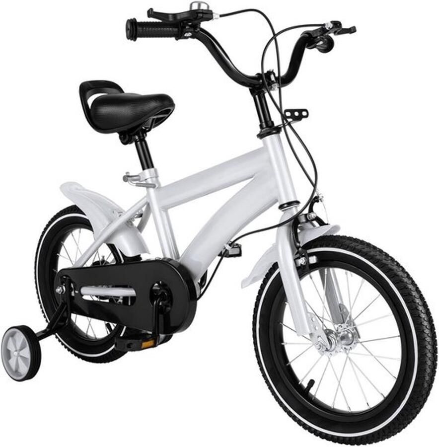 Unbrandedn JAQZY Kinderfiets 14 Inch Met Trainingswielen 3-7 Jaar Zithoogte: 43–49 cm Voor en Met d Wit