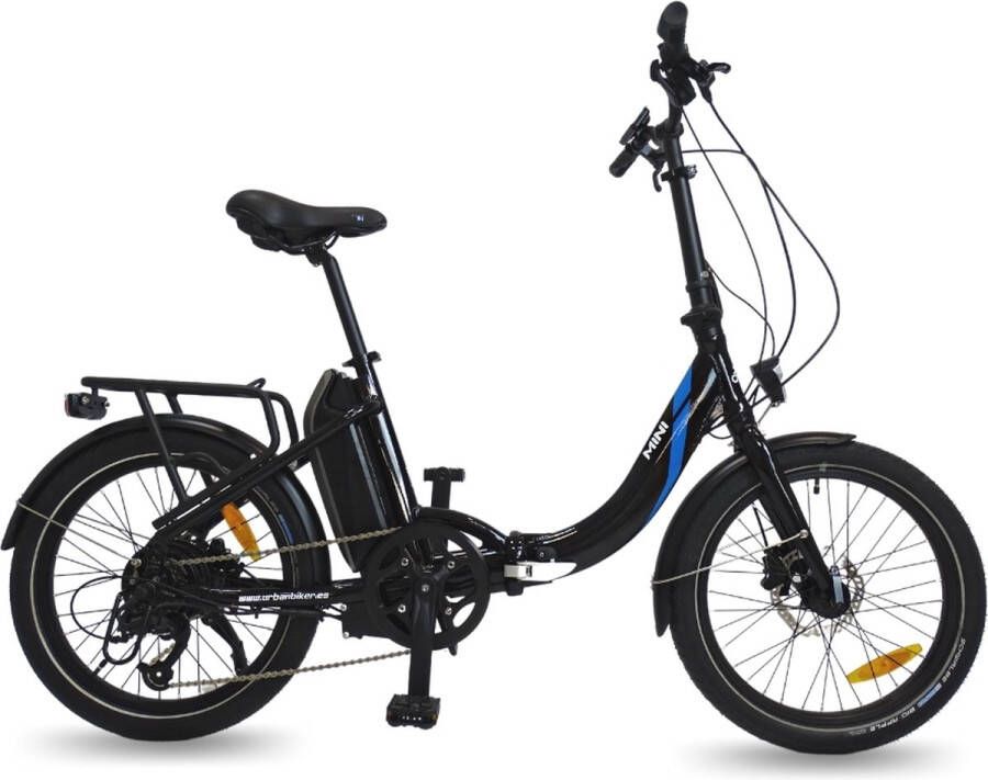 Urbanbiker Mini Elektrische Vouwfiets Afneembare Lithium Accu 540Wh (36V en 15Ah) Samsung Cellen 250W motor Zwart 20 inch 7 Versnellingen Hydraulische Rem Unisex