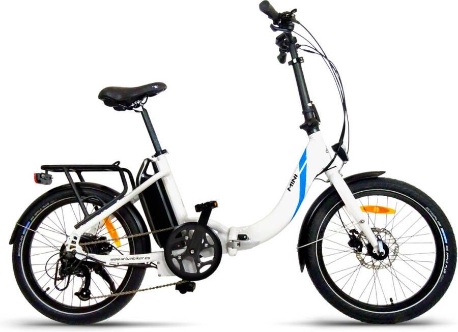 Urbanbiker Mini Elektrische Vouwfiets Afneembare Accu 540Wh (36V en 15Ah) Samsung Cellen 250W motor Wit 20 inch 7 Versnellingen Hydraulische Rem Unisex