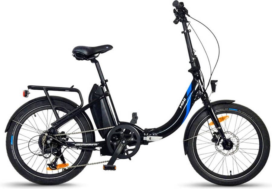 Urbanbiker Mini Elektrische Vouwfiets Afneembare Lithium Accu 540Wh (36V en 15Ah) Samsung Cellen 250W motor Zwart 20 inch 7 Versnellingen Hydraulische Rem Unisex