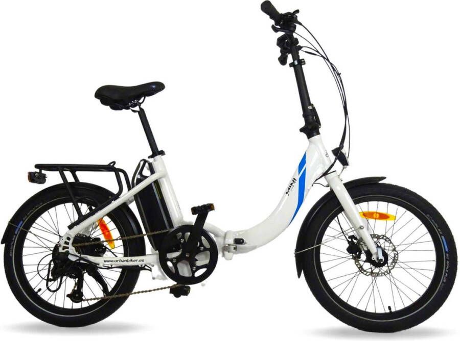 Urbanbiker Mini Elektrische Vouwfiets Afneembare Accu 504Wh (36V en 14Ah) Samsung Cellen 250W motor Wit 20 inch 7 Versnellingen Hydraulische Remmen Unisex
