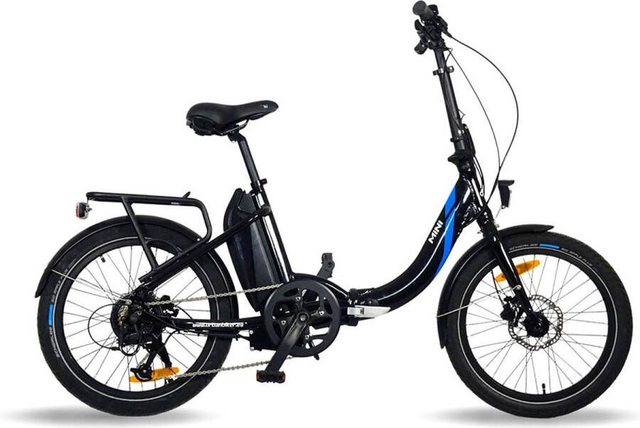 Urbanbiker Mini Elektrische Vouwfiets Afneembare Lithium Accu 504Wh (36V en 14Ah) Samsung Cellen 250W motor Zwart 20 inch 7 Versnellingen Hydraulische Remmen Unisex