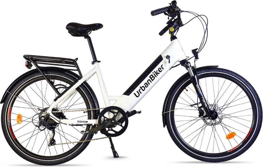 Urbanbiker Sidney Elektrische Stadsfiets- Afneembare Lithium Accu 504WH (48v 17 5Ah) Samsung Cellen 250W Motor Wit 26 inch 7 Versnellingen Hydraulische Rem Unisex