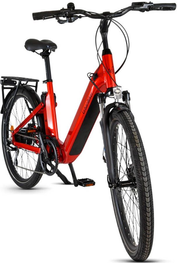 Urbanbiker UB200 Veelzijdige elektrische stadsfiets met dubbele vering Actieradius tot 140 km Rood 26