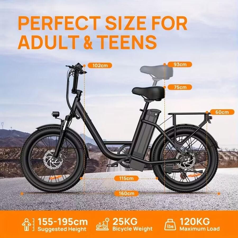 URILIFE URLIFE E20 – Fat Tire Elektrische Fiets – 250W Motor – 48V 13Ah Accu – 20 3.0 Banden (Zwart)