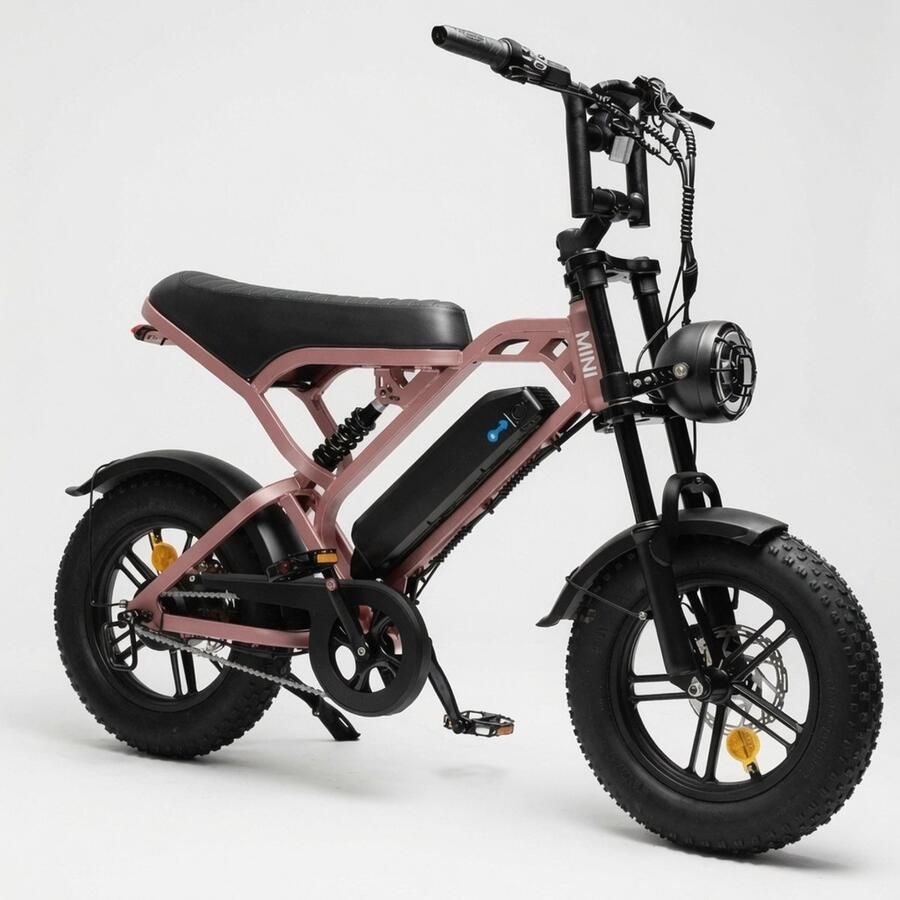V20 Pro Fietsen & Accessoires Fietsen Elektrische fietsen Elektrische fatbikes Mini Fatbike – Elektrische Fatbike 2025 – 16 Inch – Hydraulische rem roze