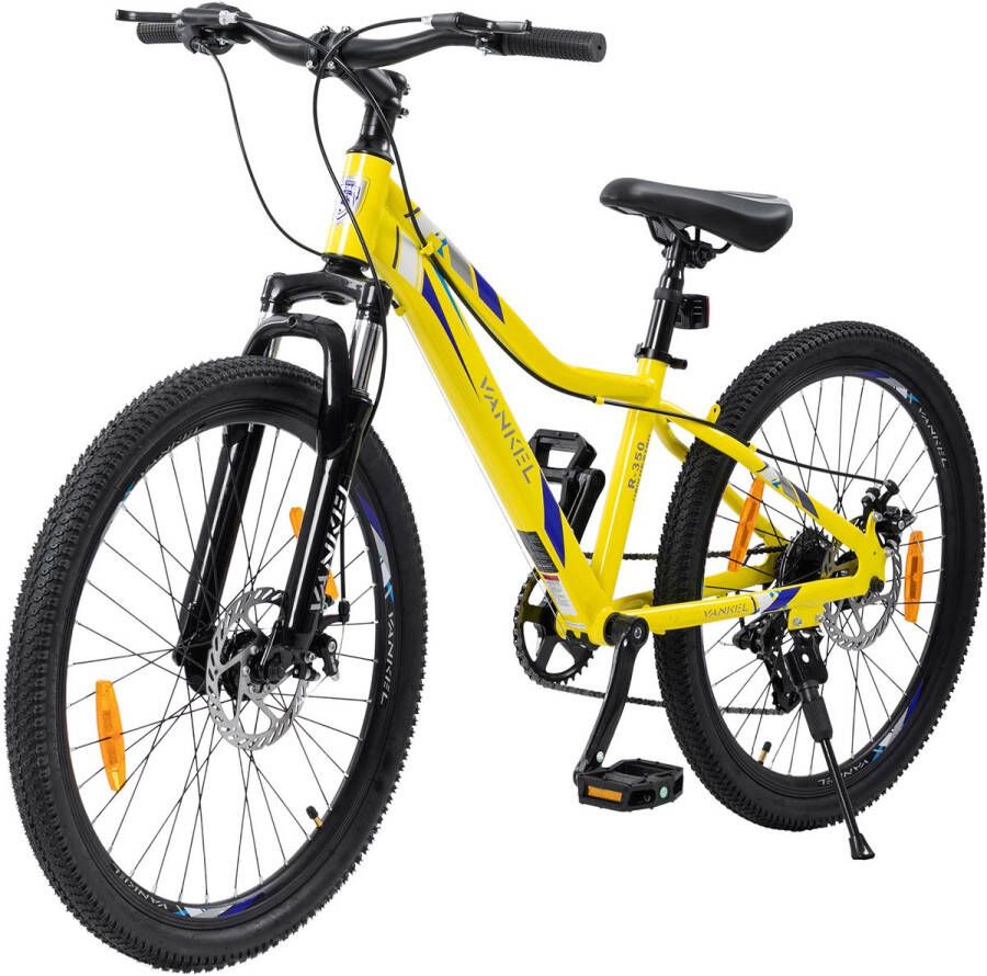Vankel Fiets Heart Bike Kinderfiets 24 inch 6 Versnellingen Kettenschakeling Schijfrem Voor Kinderen vanaf 8-12 Jaar Sportief Ontwerp Geel