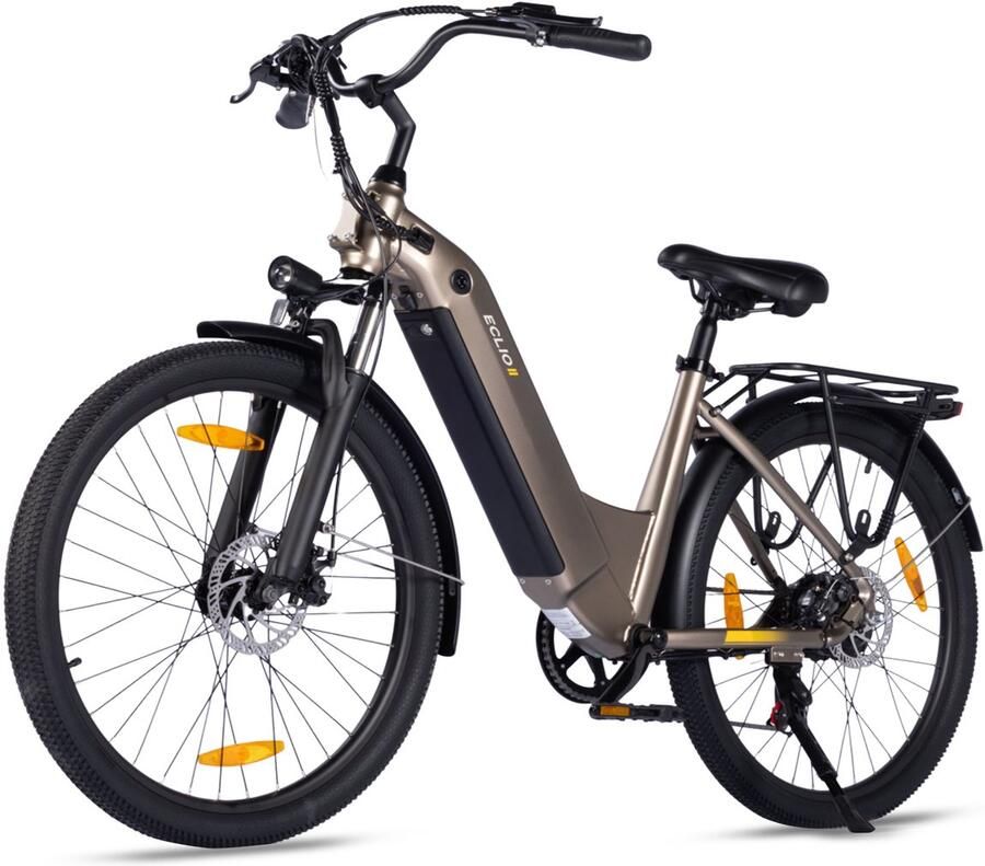 Vankel C03 Elektrische Stadsfiets Lage Instap 26 inch Banden 250W Motor Shi o 7 Versnellingen Goud