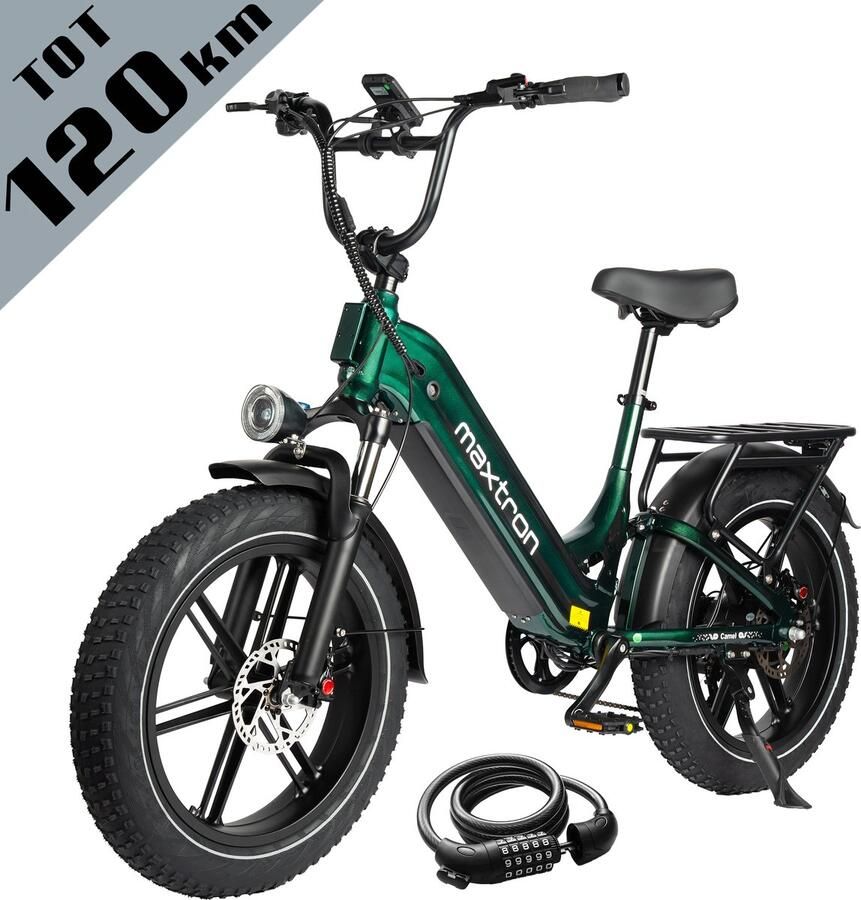 Maxtron Camel Elektrische Fiets–864Wh Accu–20×4.0 Inch Fatbike Banden–Actieradius tot 120 km–Geüpgrade Hydraulische Schijfrem met Motoronderbreking–Verende Voorvork met Lock-out (Dubbele Modus) –Shi o 7 Versnellingen–Elektrische Stadsfiets–Groen - Foto 2