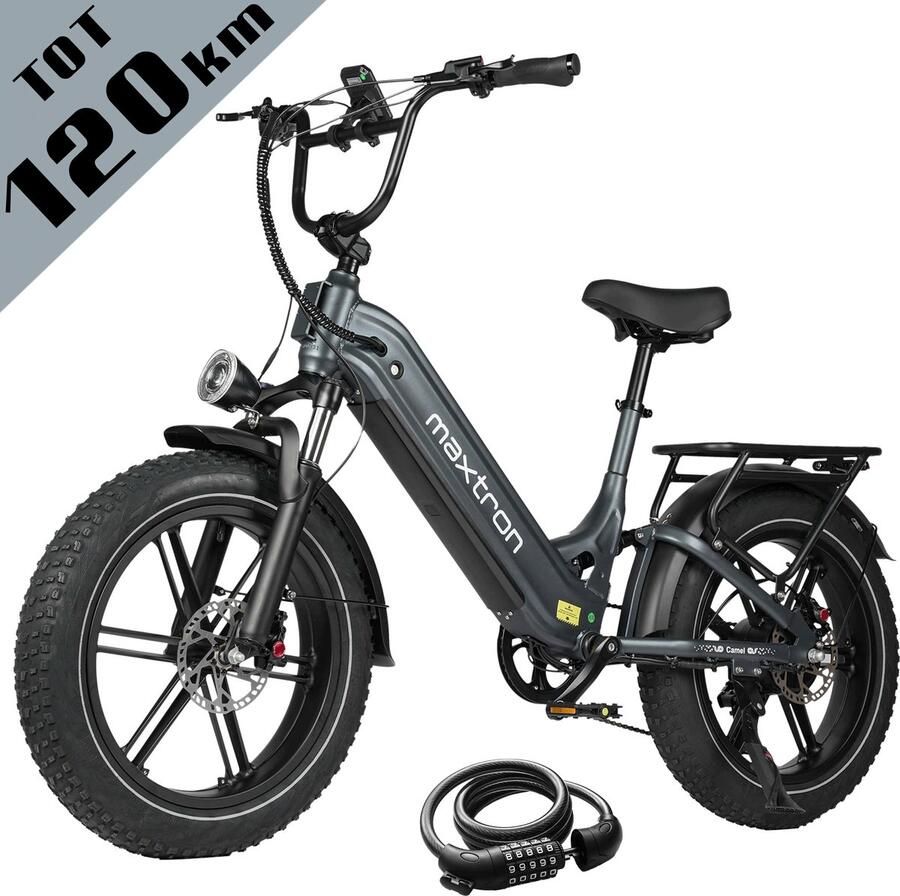 Maxtron Camel Elektrische Fiets–864Wh Accu–20×4.0 Inch Fatbike Banden–Actieradius tot 120 km–Geüpgrade Hydraulische Schijfrem met Motoronderbreking–Verende Voorvork met Lock-out (Dubbele Modus) –Shi o 7 Versnellingen–Elektrische Stadsfiets–Grijs