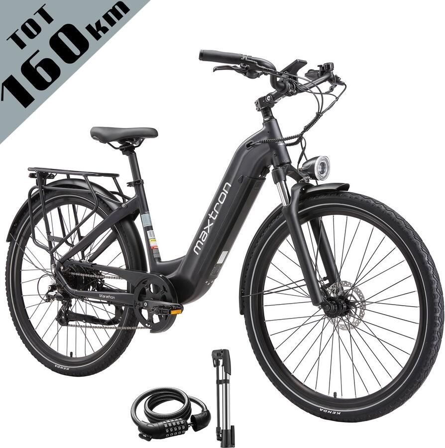 Maxtron Marathon Elektrische Fiets – 810Wh Accu (22.5Ah) – Actieradius tot 160 km – 700C×50C Banden – Shi o 7 Versnellingen – Aluminium Frame – Verende Voorvork met Lock-out – Hydraulische Schijfrem – Stadsfiets – Max. Belastbaar 120 kg – Goud