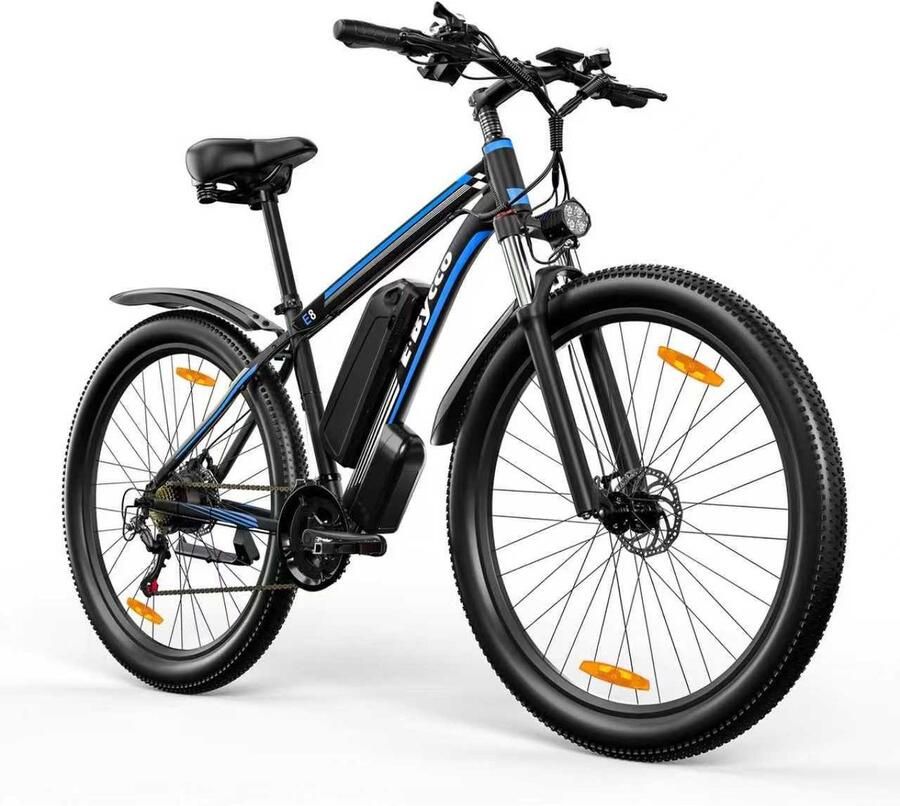 Vankel Elektrische Fiets E8 – 17.5Ah 48V 840 Wh Accu – Max Actieradius 100 KM 29 Inch Banden Maximale Snelheid 25 Km H LED Verlichting – SHI O Meertraps Systeem Elektrische Stadsfiets Zwart-Blauw