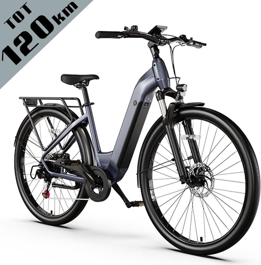 OneSport 【BLACK Friday Deals】 Elektrische Fiets OT05PRO 810Wh Verwijderbare Batterij 140km Actieradius 28 Wielen Shi o 7 Versnellingen Hydraulische Schijfrem Aluminium Frame LCD Display & APP Elektrische Stadsfiets Grijsblauw