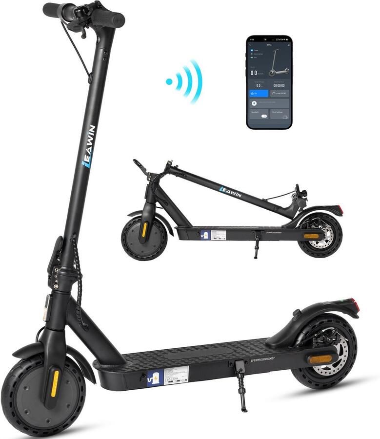 Leawin Elektrische Step E5PRO 36V 10.4Ah (375Wh) Accu Actieradius 15–25 km Piekvermogen 500W Motor Max. 25 km u 10 Inch Honeycomb Anti-lek Banden Schijfrem + V-rem Opvouwbare LCD-Display