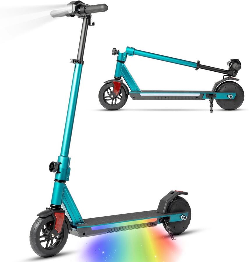 Vankel Elektrische step voor kinderen S31 Bereik tot 15km 150W Motor Maximumsnelheid 14 km u 6.5 Zoll Banden Verstelbaar stuur LED-verlichting & EBS remsysteem Opvouwbaar & lichtgewicht Voor kinderen vanaf 10 jaar Groen