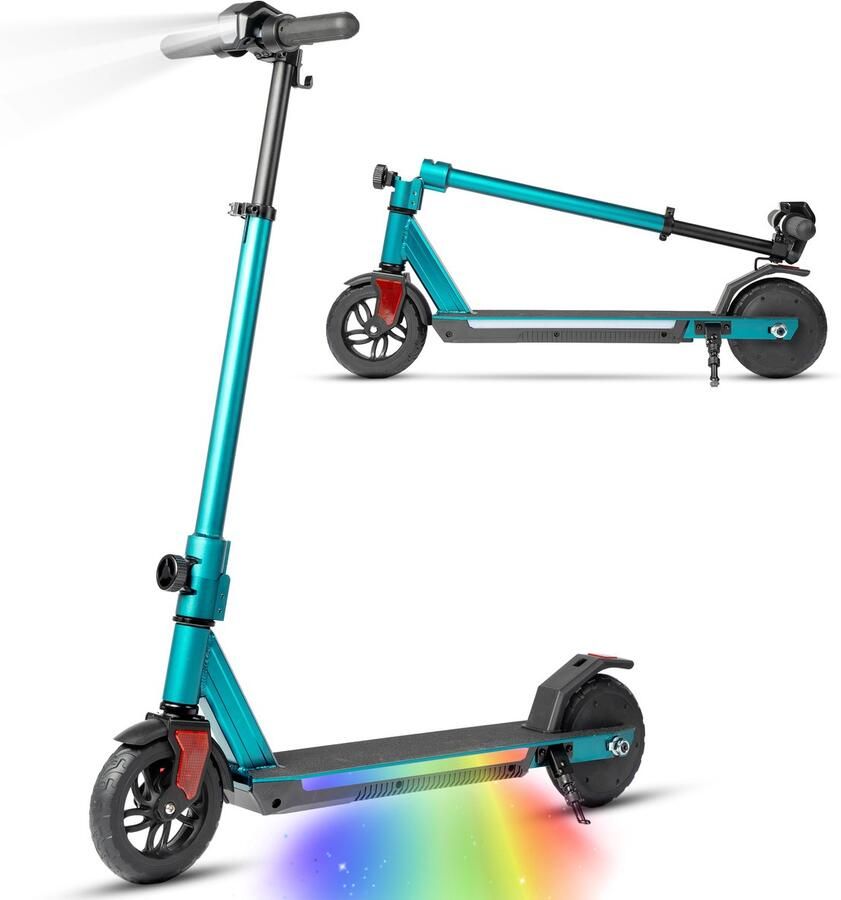 Vankel Elektrische step voor kinderen S31 Bereik tot 15km 150W Motor Maximumsnelheid 14 km u 6.5 Zoll Banden Verstelbaar stuur LED-verlichting & EBS remsysteem Opvouwbaar & lichtgewicht Voor kinderen vanaf 10 jaar groen