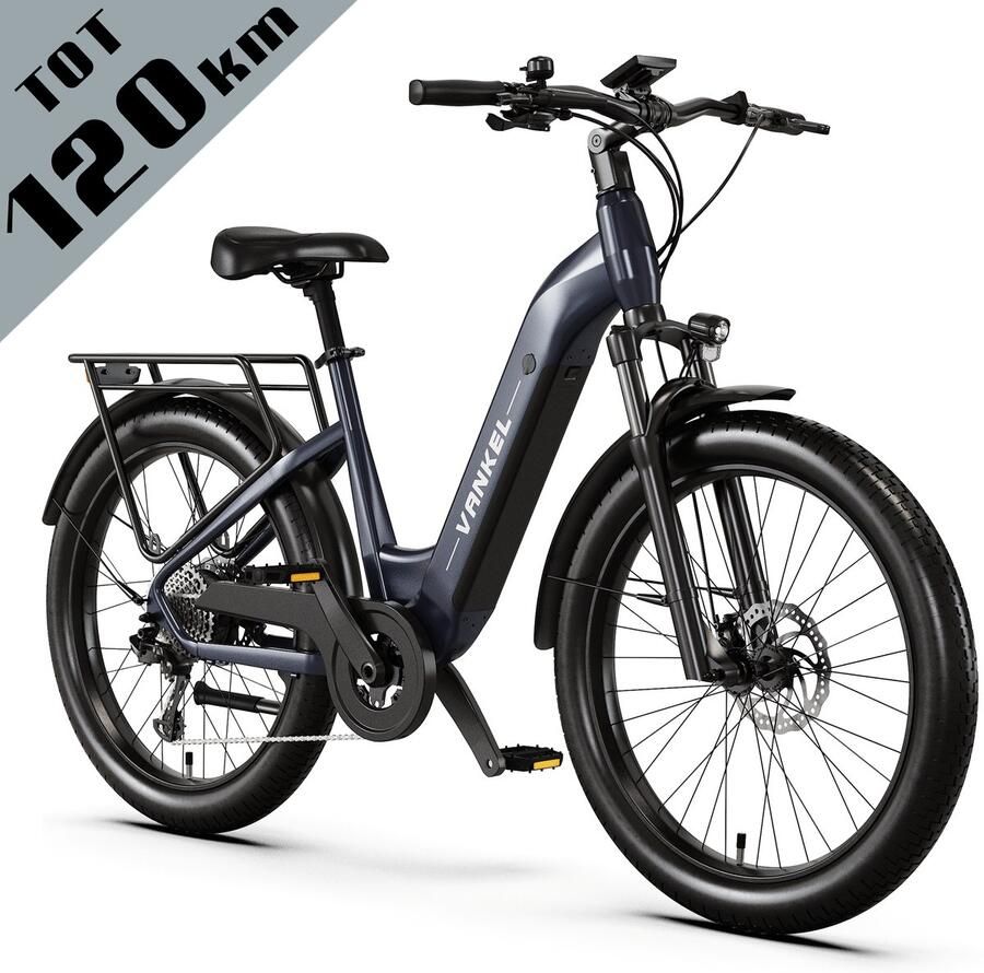 Vankel GUNAI P2 26 inch elektrische fiets tot 120 km actieradius 48V 15Ah LG accu verende voorvork met lock-out functie hydraulische schijfrem Shi o 7 versnellingen dubbele krachtsensor aluminium frame antracietgrijs