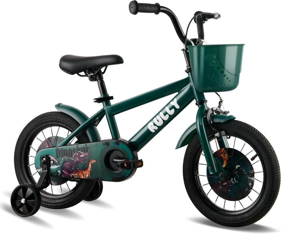 Vankel Kinderfiets 14 Inch – Met Steunwielen – Terugtraprem en Velgrem – Sterk Stalen Frame – Volledig Gesloten Kettingkast – Afneembare Fiets d – Verstelbaar Zadel – Antislip Banden – Geschikt voor 2-4 Jaar – Duurzame Kinderfiets– Groen