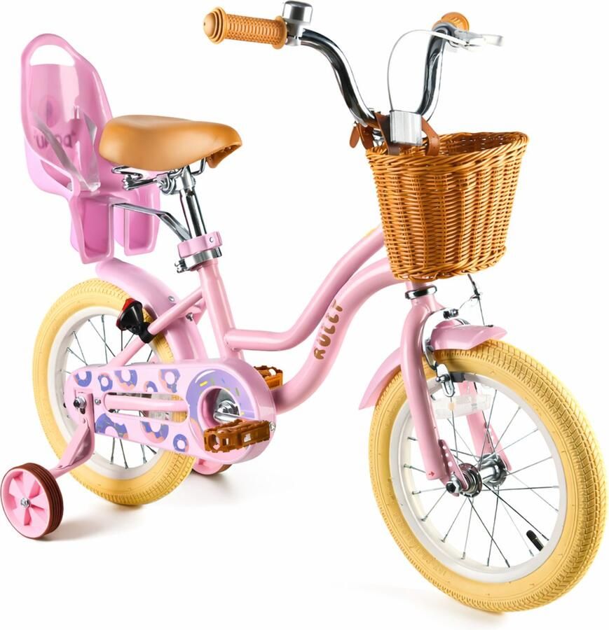 Vankel Kinderfiets 12 Inch – Met Steunwielen – Terugtraprem en Velgrem – Sterk Stalen Frame – Volledig Gesloten Kettingkast – Afneembare Fietsmand – Verstelbaar Zadel – Antislip Banden – Geschikt voor 2-4 Jaar – Duurzame Kinderfiets – Roze