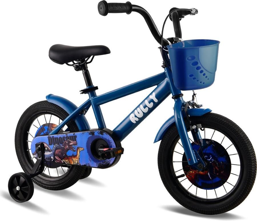 Vankel Kinderfiets 14 Inch – Met Steunwielen – Terugtraprem en Velgrem – Sterk Stalen Frame – Volledig Gesloten Kettingkast – Afneembare Fiets d – Verstelbaar Zadel – Antislip Banden – Geschikt voor 2-4 Jaar – Duurzame Kinderfiets– Blauw