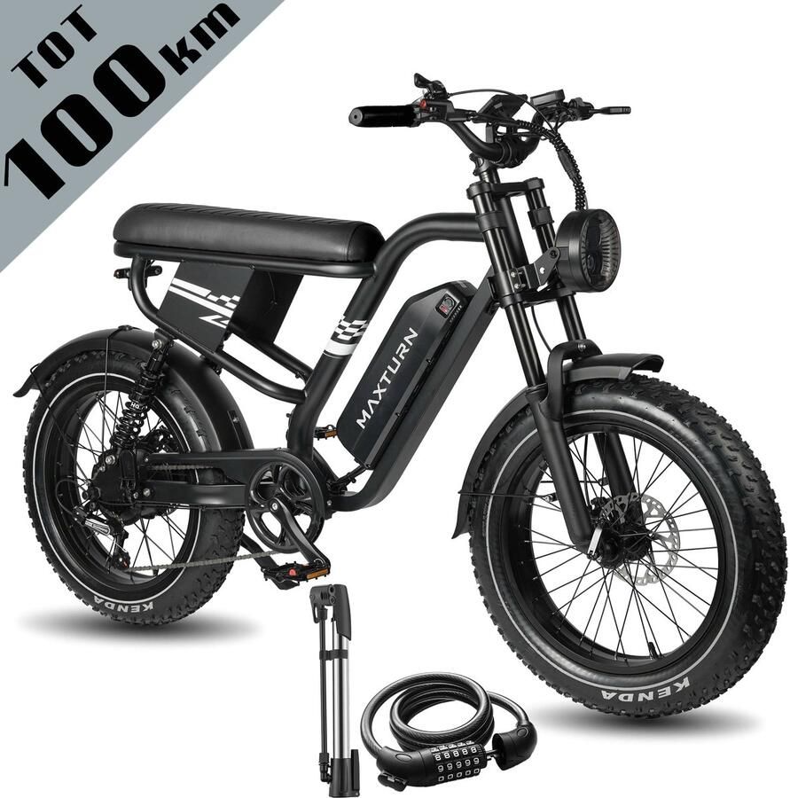 Maxtron MX10 Elektrische Fiets Actieradius tot 100 km Krachtige 648Wh Uitneembare Accu 20×4.0 Inch Fatbike Banden Shi o 7 Versnellingen Hydraulische Schijfrem Elektrische Stadsfiets Zwart