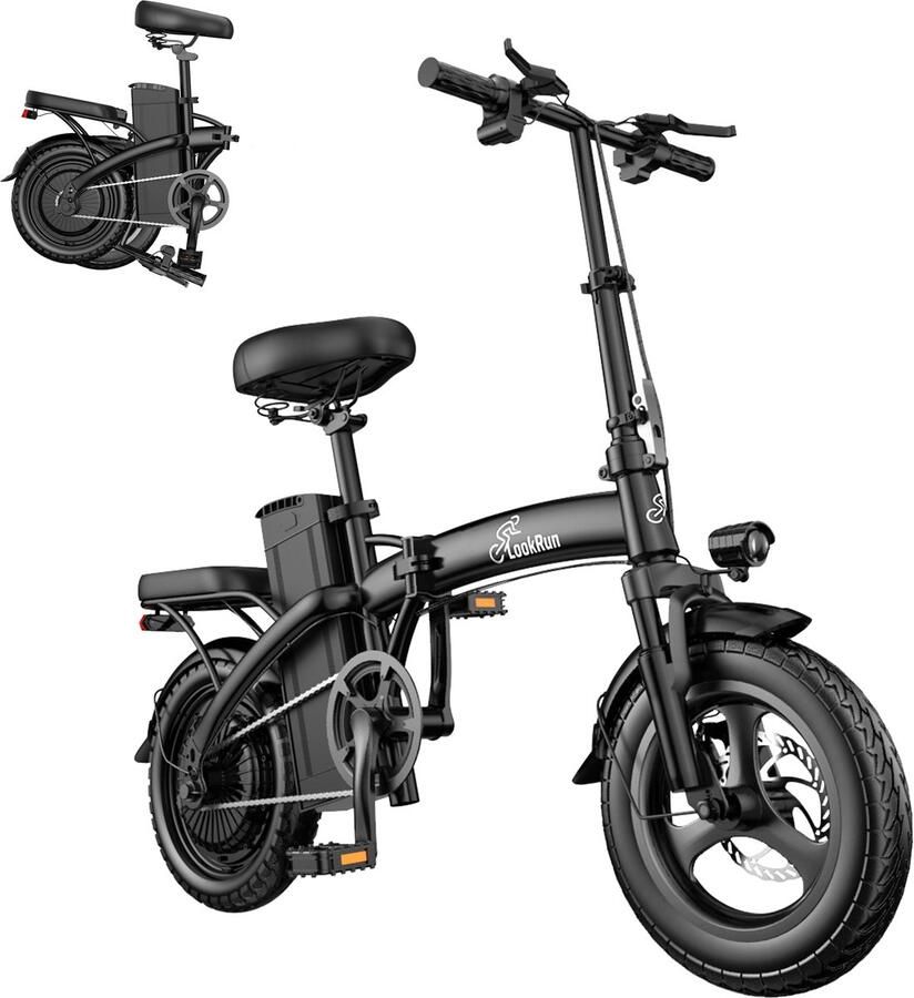 Vankel Opvouwbare Elektrische Fiets E9 – 374Wh Lithiumbatterij – 14 Inch – Voor- en Achter Schijfrem – Compact & Draagbaar – Hoogwaardig Koolstofstalen Frame – Hydraulische Verende Voorvork – Max. Draagvermogen 150KG – Zwart