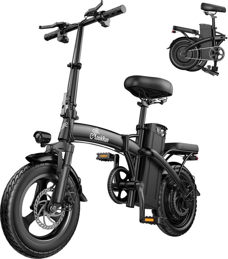 Vankel Opvouwbare Elektrische Fiets E9 – 374Wh Lithiumbatterij – 14 Inch – Voor- en Achter Schijfrem – Compact & Draagbaar – Hoogwaardig Koolstofstalen Frame – Hydraulische Verende Voorvork – Max. Draagvermogen 150KG – Zwart