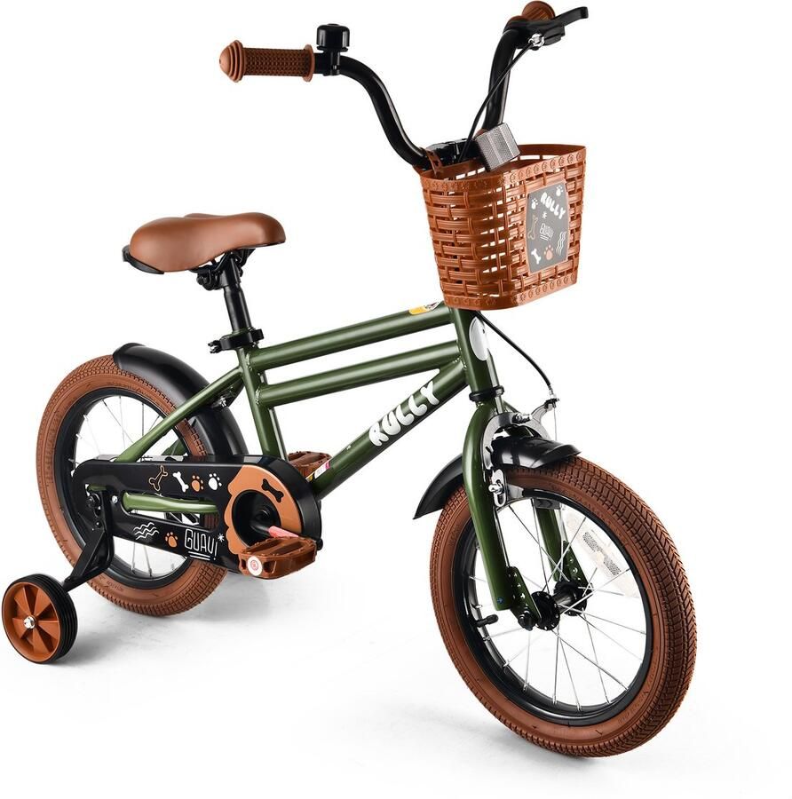 Vankel Rully Kinderfiets voor Jongens 12 14 16 inch Hondendesign Met Zijwieltjes Rieten Mand en Bel