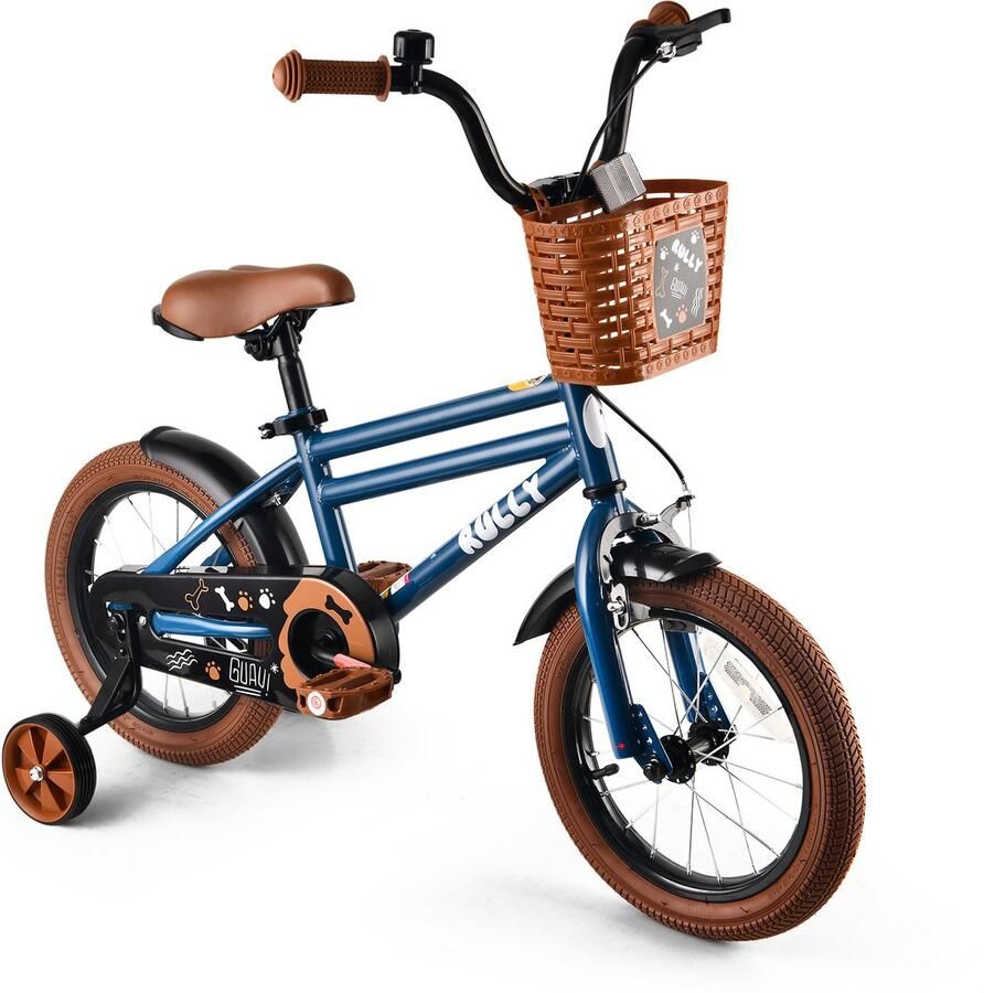 Vankel Rully Kinderfiets voor Jongens 12 14 16 inch Hondendesign Met Zijwieltjes Rieten Mand en Bel