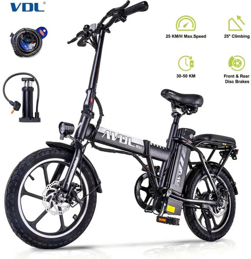 Vdl Elektrische Vouwfiets met Shi o 7-Versnellingen – Krachtige en Draagbare E-Bike met Dubbel Remsysteem 250W Motor 11.4Ah Accu