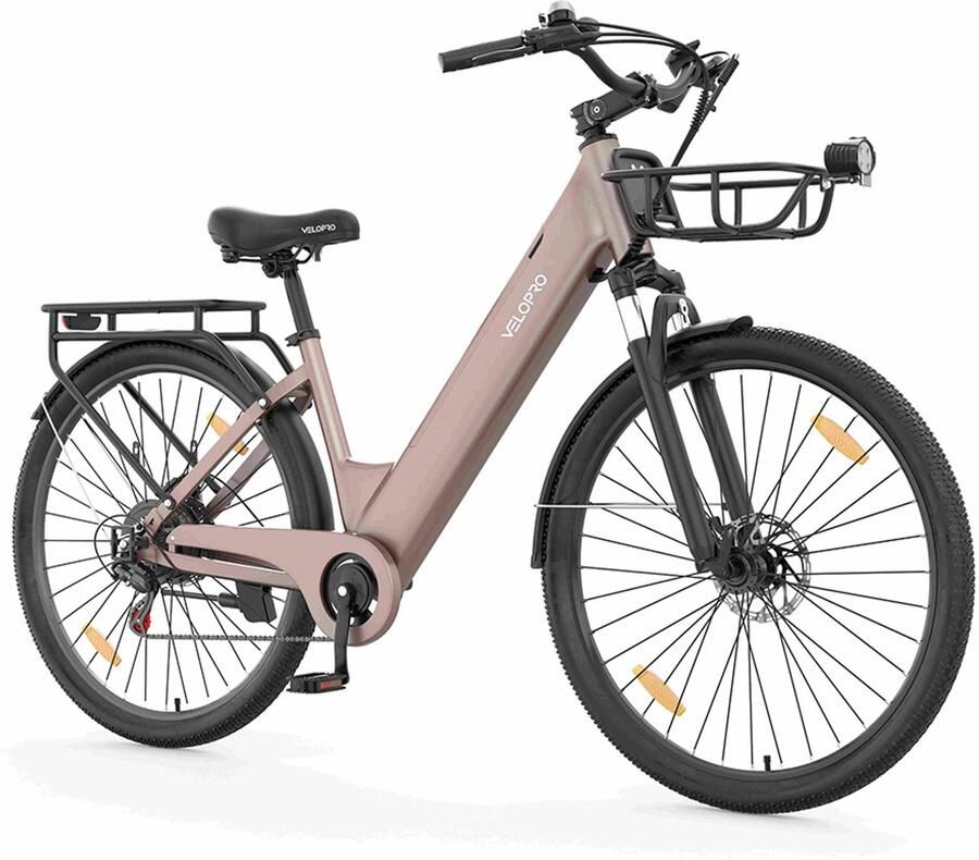 VELOPRO C1 Pro Elektrische Fiets 250W Motor 36V18Ah Accu 28x1.95 Banden Max Snelheid 25km u Max Bereik 80-100km Shi o 7-Snelheden roze