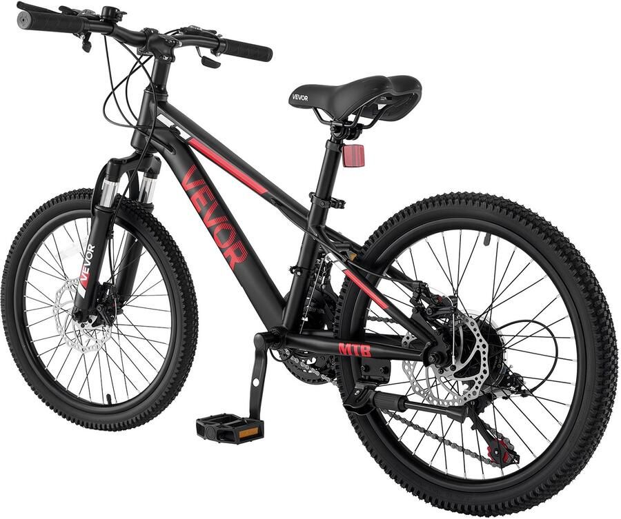Vevor Mountainbike 20 inch 21 Versnellingen Carbonstaal Zwart voor Recreatief Fietsen en Lichte Offroad-Tochten 80 Kg Draagvermogen Bel Reflectoren en Lichtbevestiging voor Goede Zichtbaarheid - Foto 1
