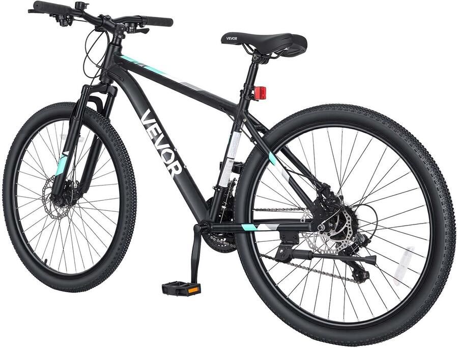 Vevor Mountainbike voor en 26 inch 21 Versnellingen Zwart Outdoor Ideaal voor Volwassenen Frame van Aluminiumlegering met Verende Voorvork Draagvermogen van 120 Kg Bel Reflectoren en Lichtbevestiging