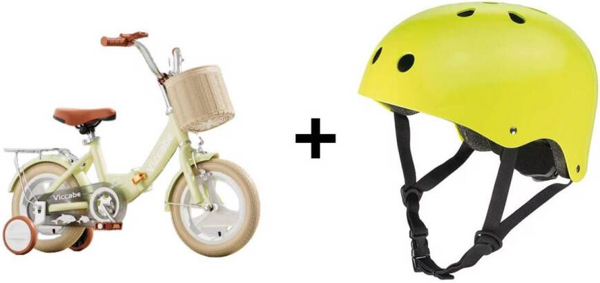 Viccabe • Meisjes en Jonges fiets met mandje • 14 inch kinderfiets • Fiets voor peuters • Kinderfiets retro stijl • Kindervelo met mand • kinderfiets • Kinderfiets groen • Eerste fiets kind