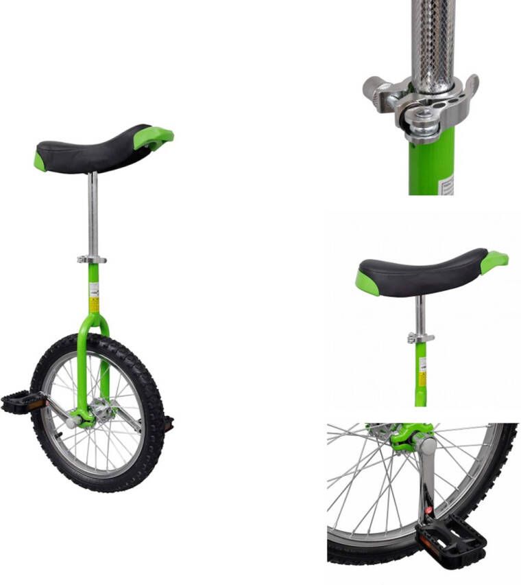 VidaXL Eenwieler Eenwielfiets Eenwiel Fiets Eenwieler verstelbaar (groen 16 inch)