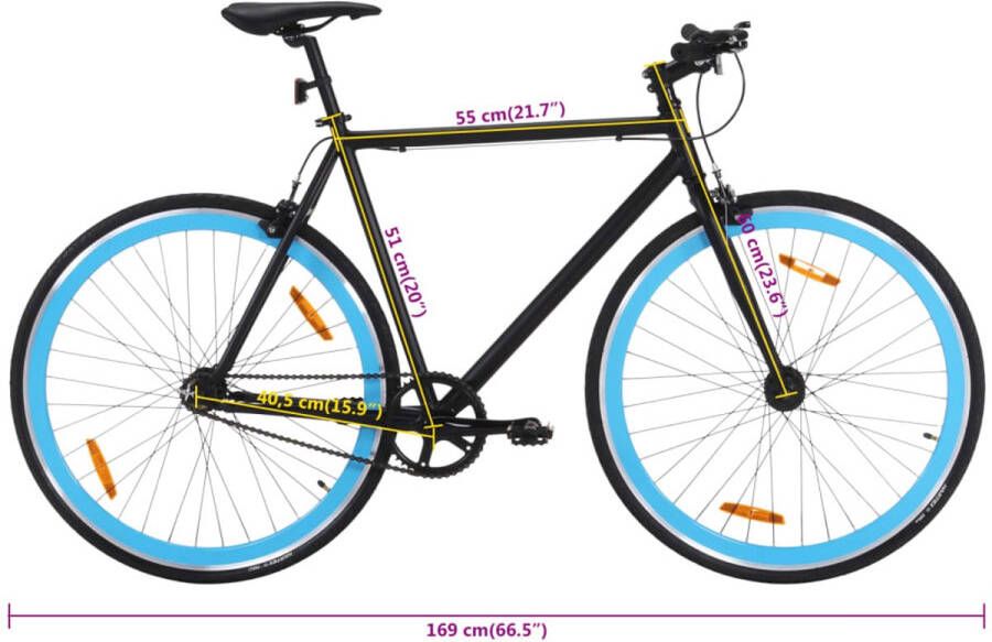 VidaXL Fiets met vaste versnelling 700 c 51 cm zwart en blauw Fixed Gear Fiets Fixed Gear Fietssen Fiets Stadsfiets