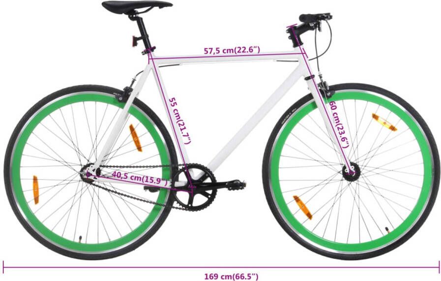 vidaXL Fiets met vaste versnelling 700 c 55 cm wit en groen Fixed Gear Fiets Fixed Gear Fietssen Fiets Stadsfiets