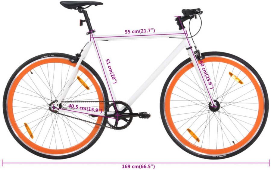 VidaXL Fixed Gear Fiets Fixed Gear Fietssen Fiets Stadsfiets Fiets met vaste versnelling 700 c 51 cm wit en oranje