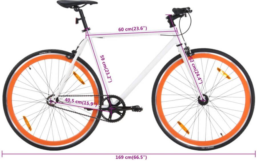 VidaXL Fixed Gear Fiets Fixed Gear Fietssen Fiets Stadsfiets Fiets met vaste versnelling 700 c 59 cm wit en oranje
