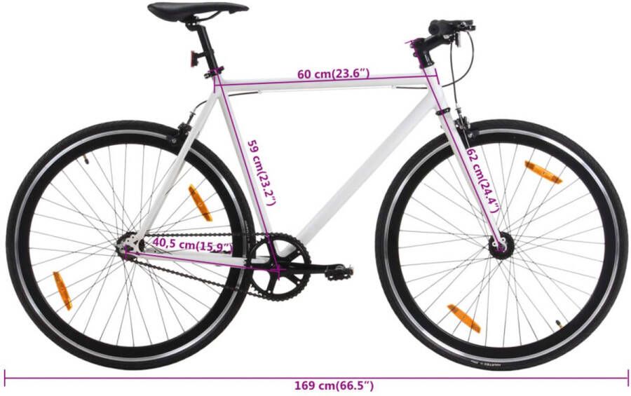 VidaXL Fixed Gear Fiets Fixed Gear Fietssen Fiets Stadsfiets Fiets met vaste versnelling 700 c 59 cm wit en zwart