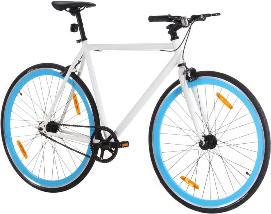 VidaXL Fixed Gear Fiets Fixed Gear Fietssen Fiets Stadsfiets Fiets met vaste versnelling 700 c 59 cm wit en blauw
