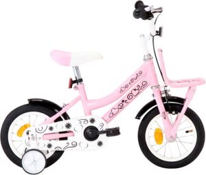 VidaXL Kinderfiets met voordrager 12 inch wit en roze