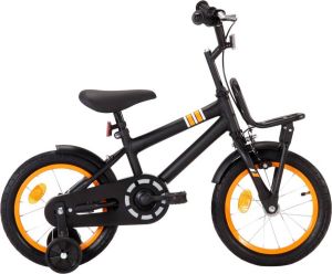 VidaXL Kinderfiets met voordrager 14 inch zwart en oranje