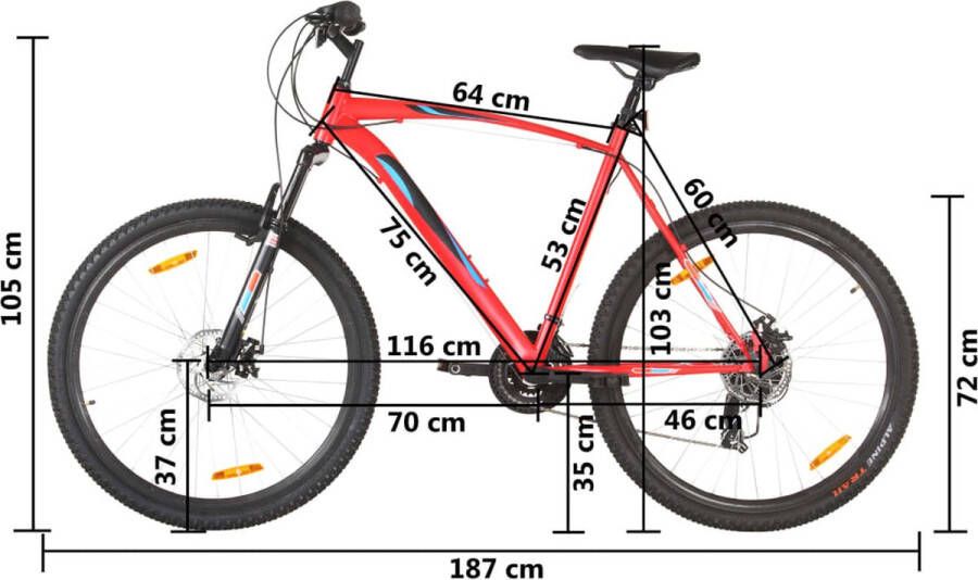 VidaXL Mountainbike 21 versnellingen 29 inch wielen 53 cm frame rood