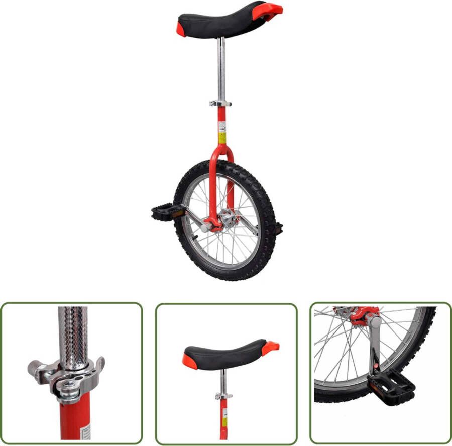 VidaXL Rode Eenwieler verstelbaar 16 inch rood Zwarte Eenwieler Kinderfiets Sportfiets